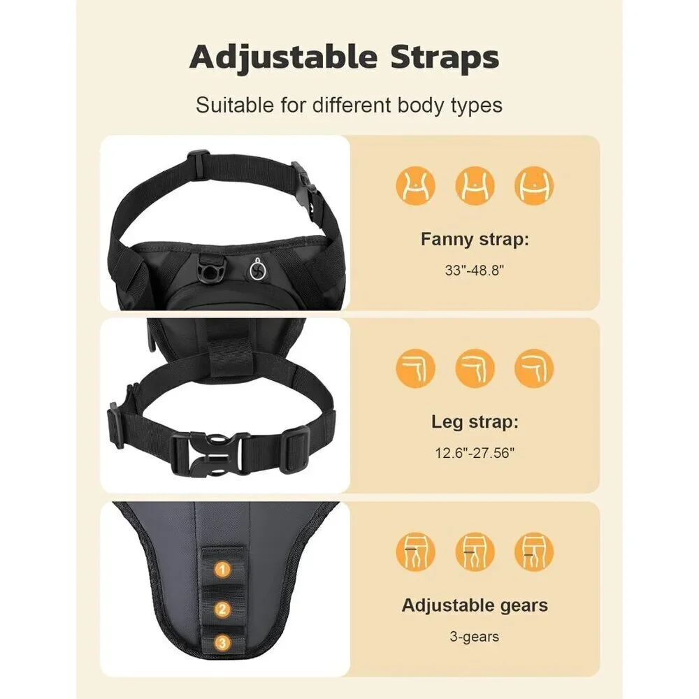 💫 Men Black Expandable Storage Hip Bag Strap Water-Resistant Motorcycle Hiking